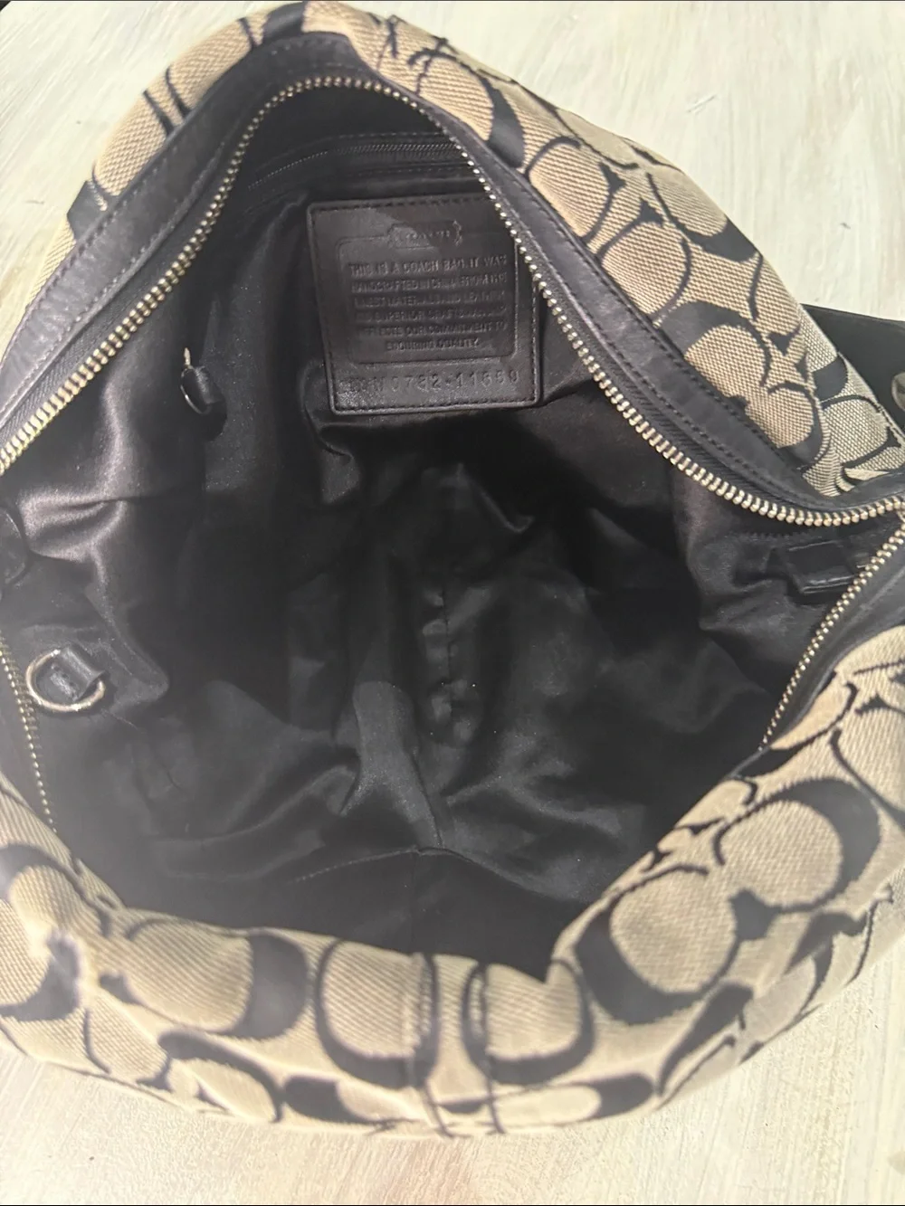 Coach Larg SOHO Signature Hobo Bag in Black and Tan